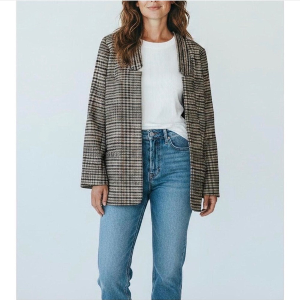 Soft Surroundings St. James Blazer M Gray Plaid Dark Academia Oversized Classic